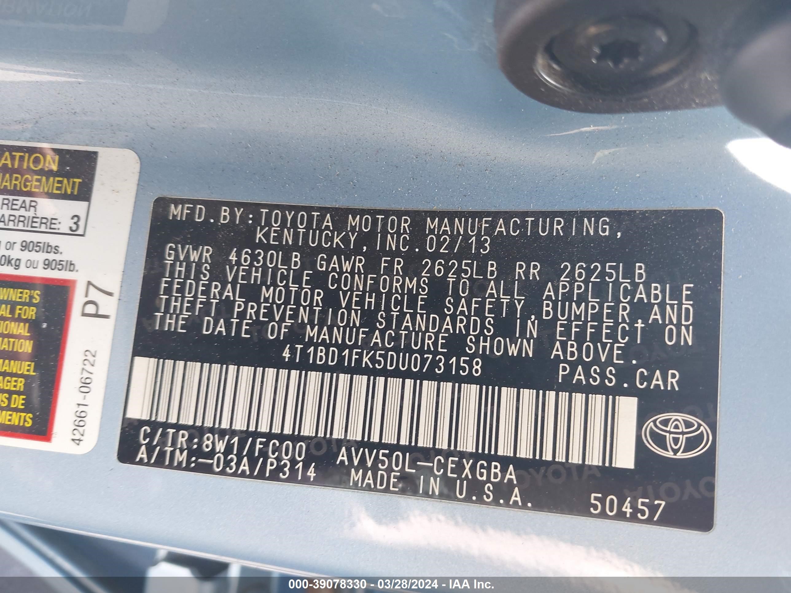 Photo 8 VIN: 4T1BD1FK5DU073158 - TOYOTA CAMRY 