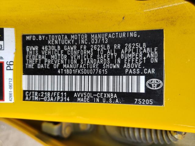 Photo 9 VIN: 4T1BD1FK5DU077615 - TOYOTA CAMRY HYBR 