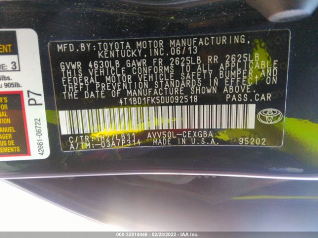 Photo 8 VIN: 4T1BD1FK5DU092518 - TOYOTA CAMRY HYBRID 