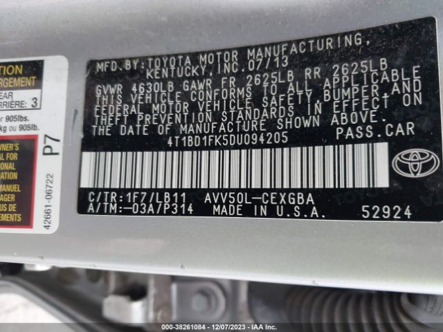 Photo 8 VIN: 4T1BD1FK5DU094205 - TOYOTA CAMRY HYBRID 