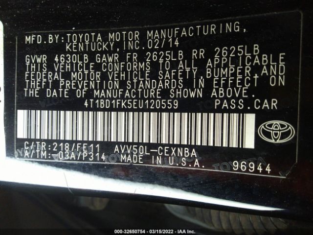 Photo 8 VIN: 4T1BD1FK5EU120559 - TOYOTA CAMRY HYBRID 