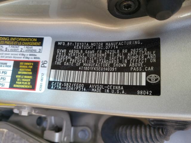 Photo 9 VIN: 4T1BD1FK5EU140391 - TOYOTA CAMRY HYBR 