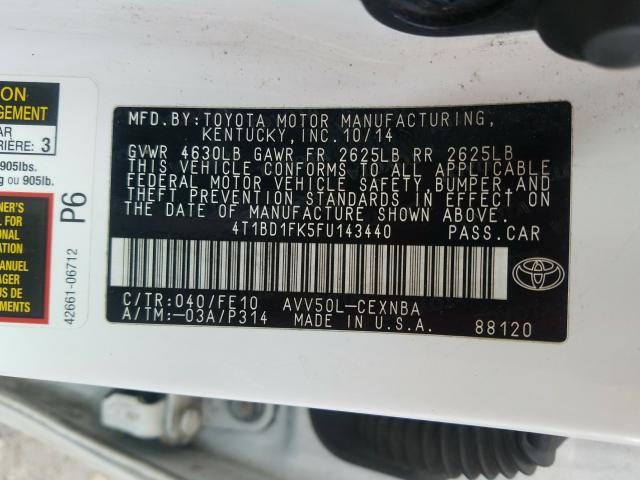 Photo 9 VIN: 4T1BD1FK5FU143440 - TOYOTA CAMRY HYBR 