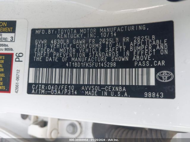 Photo 8 VIN: 4T1BD1FK5FU145298 - TOYOTA CAMRY HYBRID 