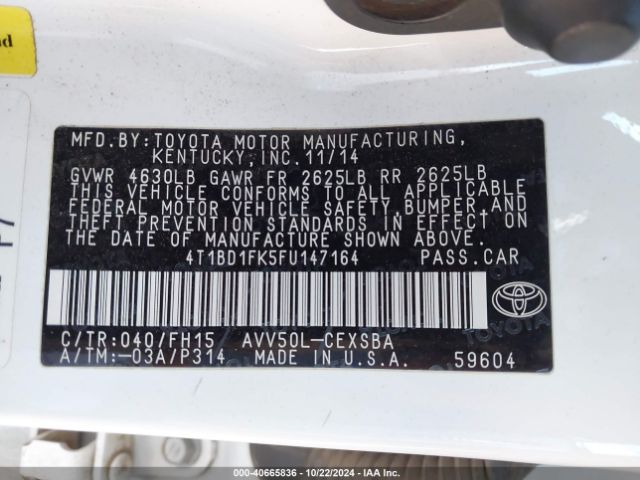 Photo 8 VIN: 4T1BD1FK5FU147164 - TOYOTA CAMRY 