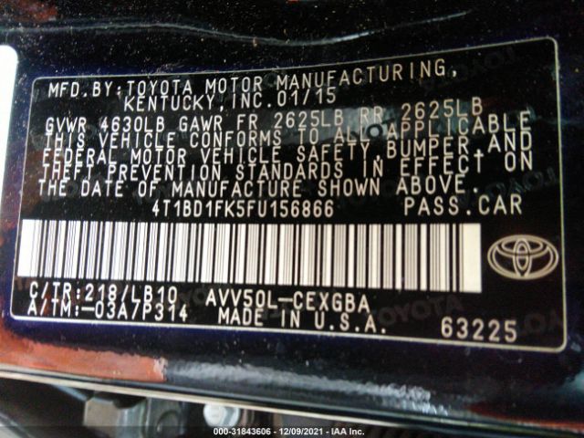 Photo 8 VIN: 4T1BD1FK5FU156866 - TOYOTA CAMRY HYBRID 