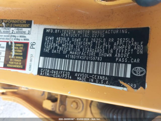 Photo 8 VIN: 4T1BD1FK5FU159783 - TOYOTA CAMRY HYBRID 