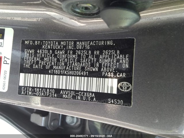 Photo 8 VIN: 4T1BD1FK5HU206491 - TOYOTA CAMRY 