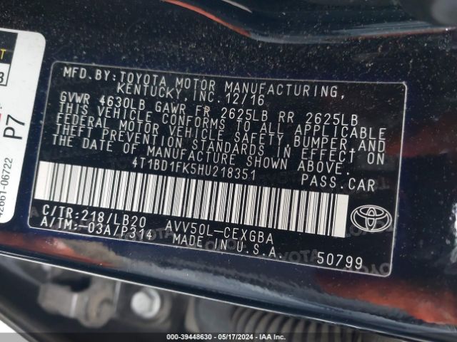 Photo 8 VIN: 4T1BD1FK5HU218351 - TOYOTA CAMRY 