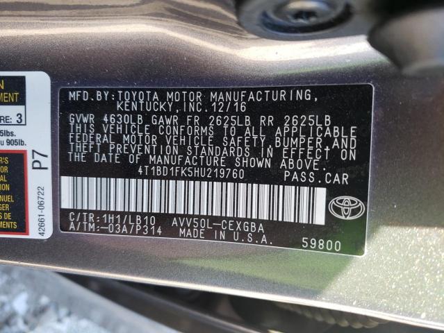 Photo 12 VIN: 4T1BD1FK5HU219760 - TOYOTA CAMRY 