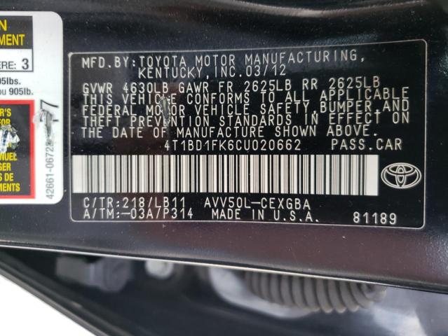 Photo 9 VIN: 4T1BD1FK6CU020662 - TOYOTA CAMRY HYBR 