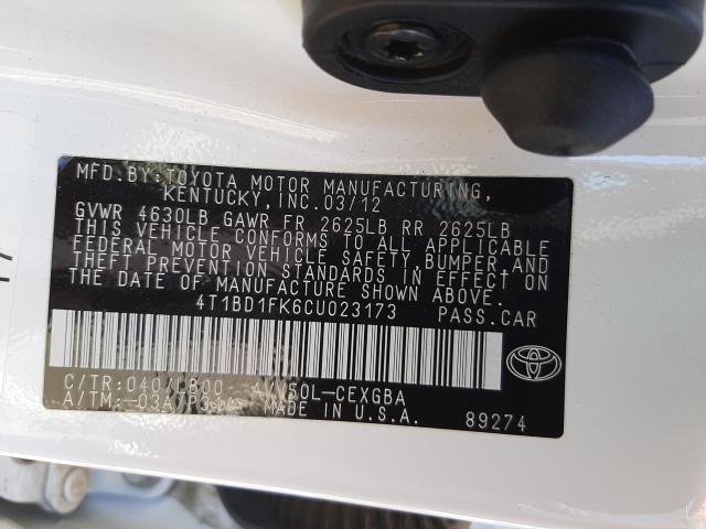 Photo 9 VIN: 4T1BD1FK6CU023173 - TOYOTA CAMRY HYBR 