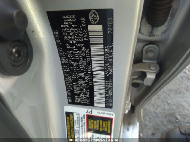 Photo 8 VIN: 4T1BD1FK6CU031726 - TOYOTA CAMRY HYBRID 