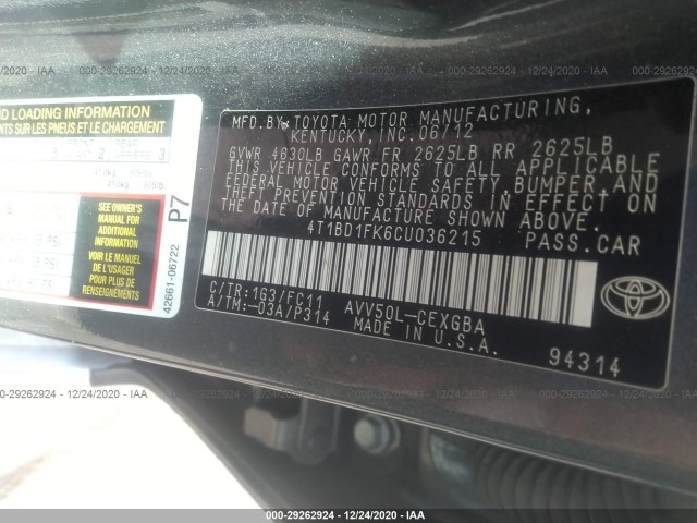 Photo 8 VIN: 4T1BD1FK6CU036215 - TOYOTA CAMRY HYBRID 