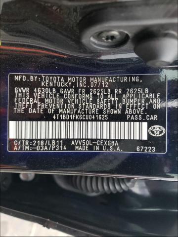 Photo 9 VIN: 4T1BD1FK6CU041625 - TOYOTA CAMRY HYBR 