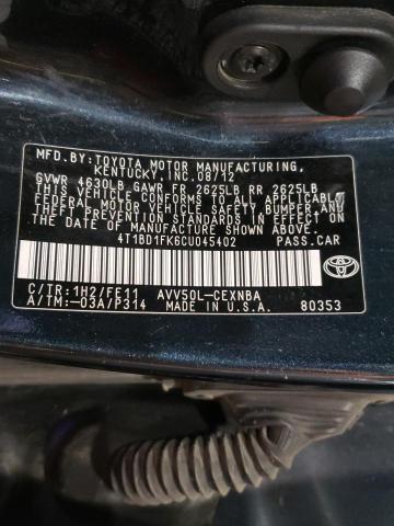 Photo 9 VIN: 4T1BD1FK6CU045402 - TOYOTA CAMRY HYBR 