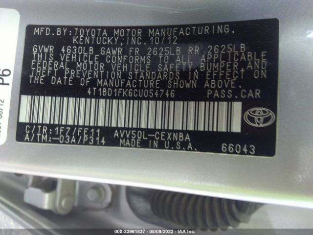 Photo 8 VIN: 4T1BD1FK6CU054746 - TOYOTA CAMRY HYBRID 