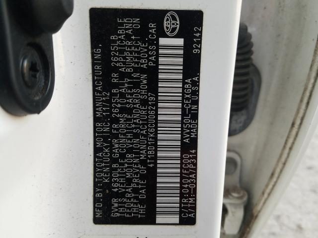 Photo 9 VIN: 4T1BD1FK6CU062197 - TOYOTA CAMRY HYBR 