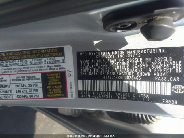 Photo 8 VIN: 4T1BD1FK6DU078465 - TOYOTA CAMRY HYBRID 