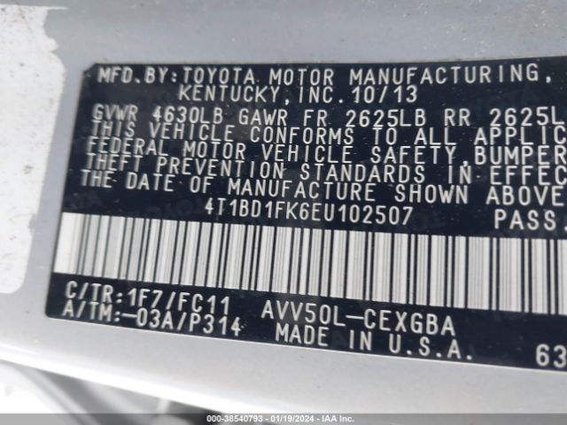 Photo 8 VIN: 4T1BD1FK6EU102507 - TOYOTA CAMRY HYBRID 