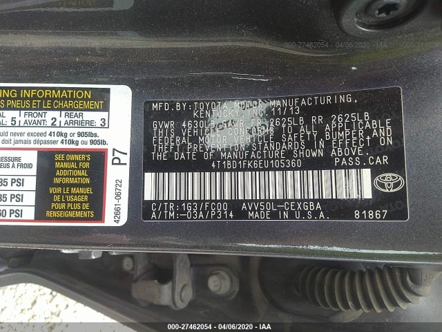 Photo 8 VIN: 4T1BD1FK6EU105360 - TOYOTA CAMRY 