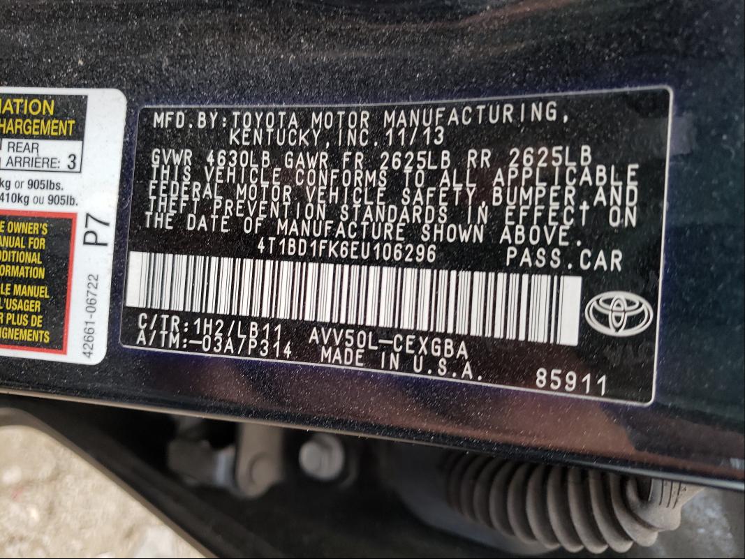 Photo 9 VIN: 4T1BD1FK6EU106296 - TOYOTA CAMRY HYBR 