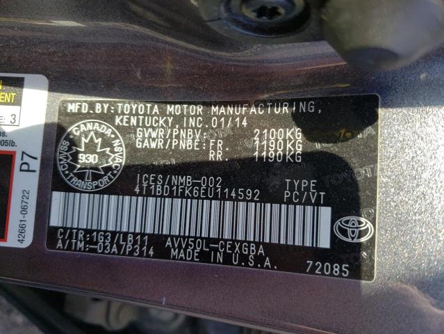 Photo 9 VIN: 4T1BD1FK6EU114592 - TOYOTA CAMRY HYBR 