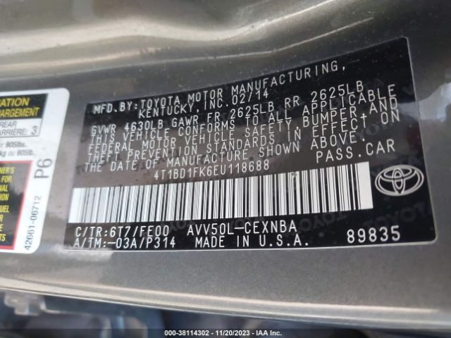 Photo 8 VIN: 4T1BD1FK6EU118688 - TOYOTA CAMRY HYBRID 