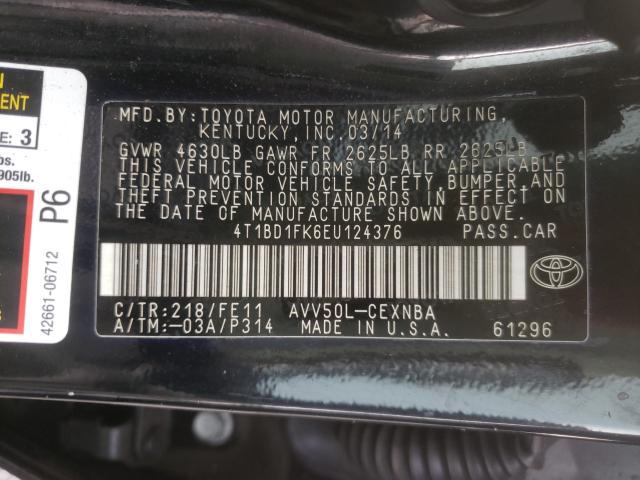 Photo 9 VIN: 4T1BD1FK6EU124376 - TOYOTA CAMRY HYBR 