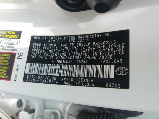 Photo 9 VIN: 4T1BD1FK6EU125253 - TOYOTA CAMRY HYBR 