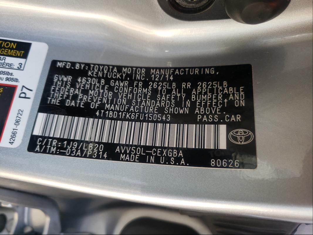 Photo 9 VIN: 4T1BD1FK6FU150543 - TOYOTA CAMRY HYBR 