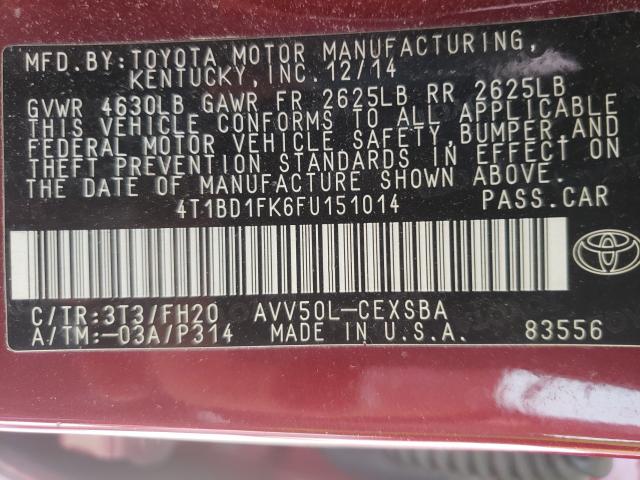 Photo 9 VIN: 4T1BD1FK6FU151014 - TOYOTA CAMRY HYBR 