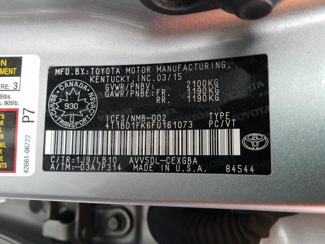 Photo 9 VIN: 4T1BD1FK6FU161073 - TOYOTA CAMRY HYBR 