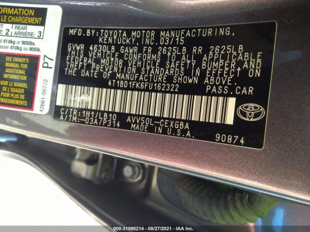 Photo 8 VIN: 4T1BD1FK6FU162322 - TOYOTA CAMRY HYBRID 