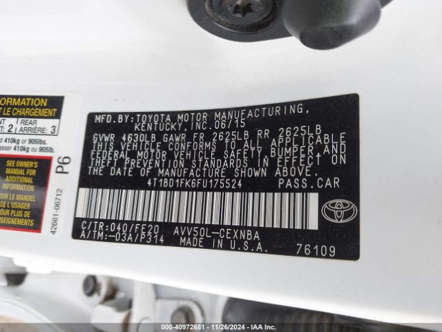 Photo 8 VIN: 4T1BD1FK6FU175524 - TOYOTA CAMRY 