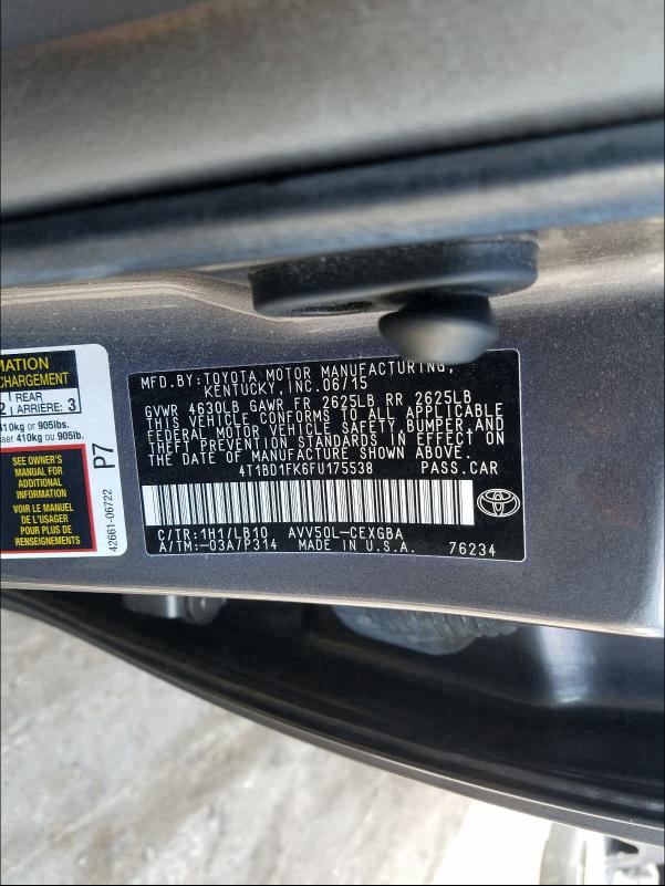 Photo 9 VIN: 4T1BD1FK6FU175538 - TOYOTA CAMRY HYBR 