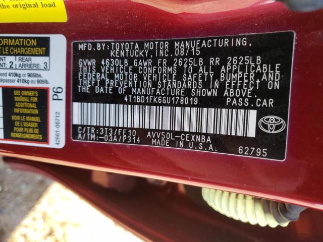 Photo 12 VIN: 4T1BD1FK6GU178019 - TOYOTA CAMRY HYBR 