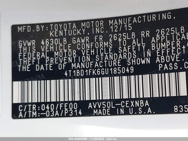 Photo 8 VIN: 4T1BD1FK6GU185049 - TOYOTA CAMRY 