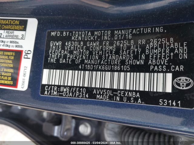 Photo 8 VIN: 4T1BD1FK6GU186105 - TOYOTA CAMRY HYBRID 