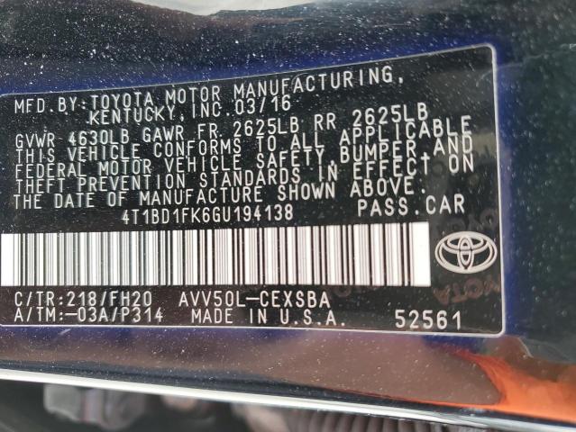 Photo 11 VIN: 4T1BD1FK6GU194138 - TOYOTA CAMRY 