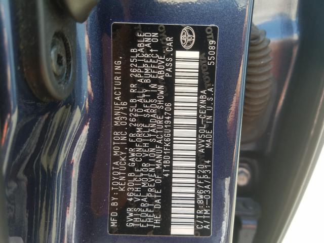 Photo 9 VIN: 4T1BD1FK6GU194706 - TOYOTA CAMRY HYBR 