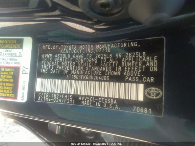 Photo 8 VIN: 4T1BD1FK6HU204006 - TOYOTA CAMRY 