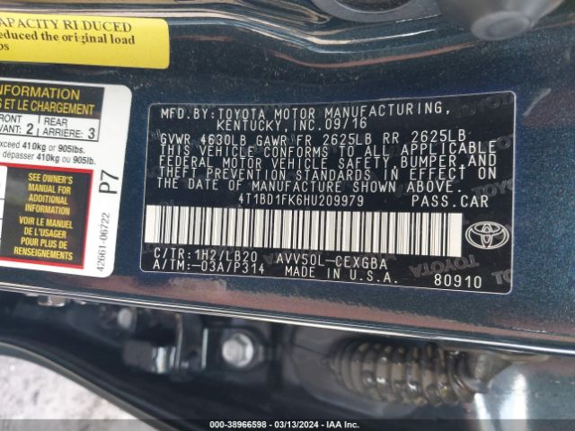 Photo 8 VIN: 4T1BD1FK6HU209979 - TOYOTA CAMRY HYBRID 