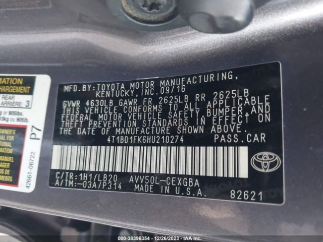 Photo 8 VIN: 4T1BD1FK6HU210274 - TOYOTA CAMRY HYBRID 