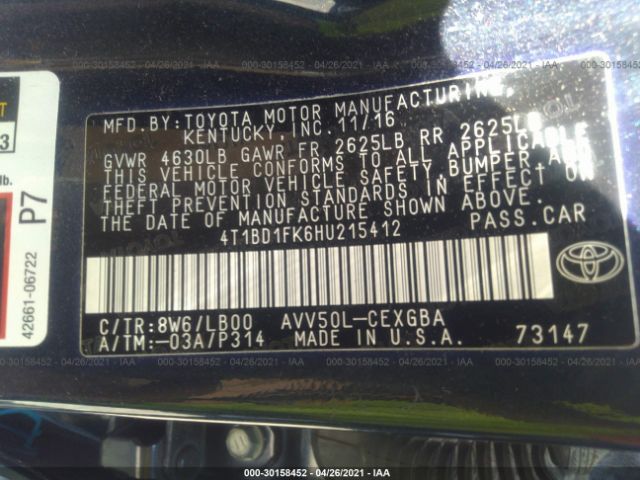 Photo 8 VIN: 4T1BD1FK6HU215412 - TOYOTA CAMRY 