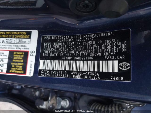 Photo 8 VIN: 4T1BD1FK6HU221386 - TOYOTA CAMRY HYBRID 