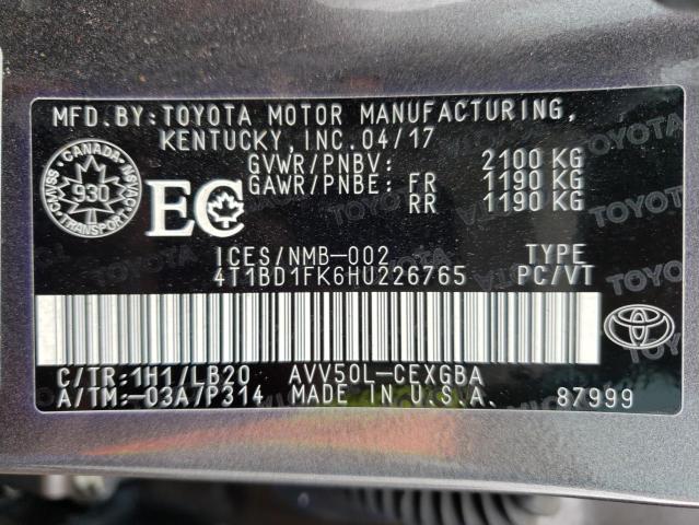 Photo 9 VIN: 4T1BD1FK6HU226765 - TOYOTA CAMRY HYBR 