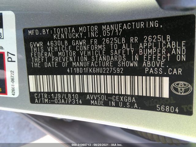 Photo 8 VIN: 4T1BD1FK6HU227592 - TOYOTA CAMRY 