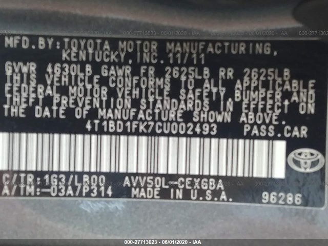 Photo 8 VIN: 4T1BD1FK7CU002493 - TOYOTA CAMRY HYBRID 