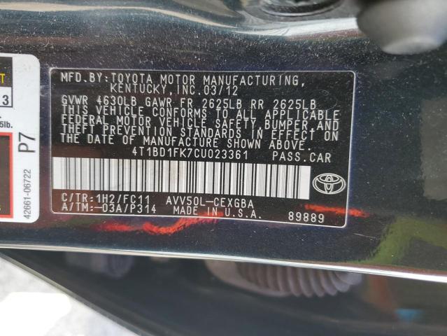 Photo 12 VIN: 4T1BD1FK7CU023361 - TOYOTA CAMRY HYBR 